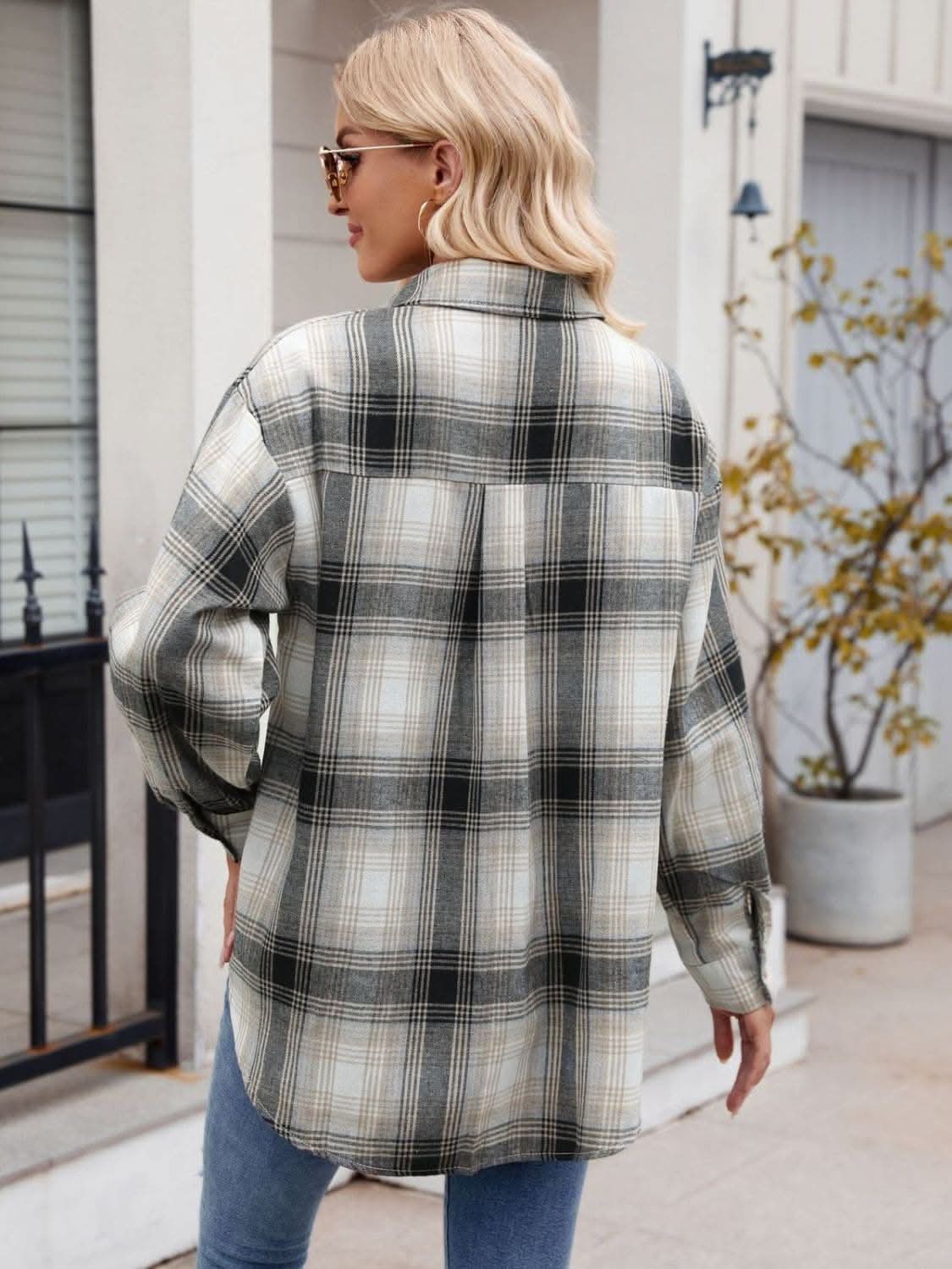 Plaid collared long sleeve shirt - Love Salve